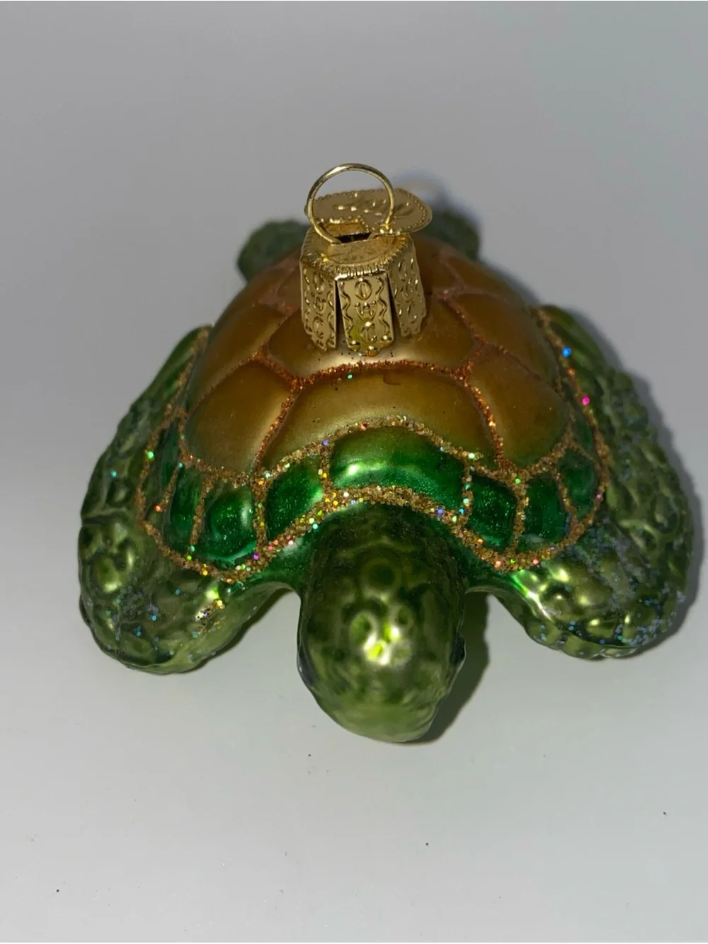 Old World Christmas Green & Gold Glass Sea Turtle Ornament Habitat Décor
